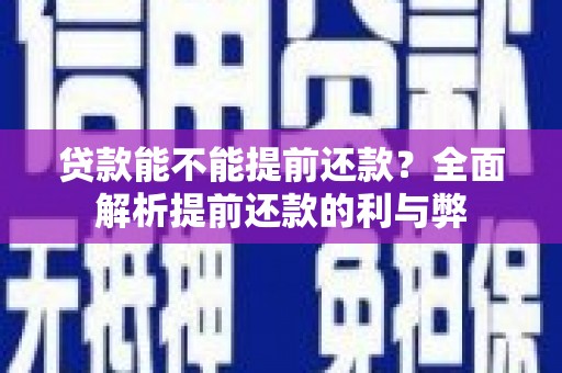 沈丘贷款能不能提前还款？全面解析提前还款的利与弊