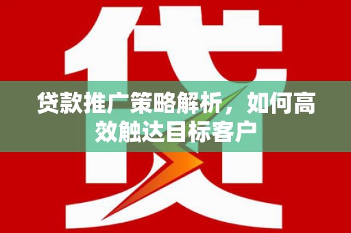 沈丘贷款推广策略解析，如何高效触达目标客户